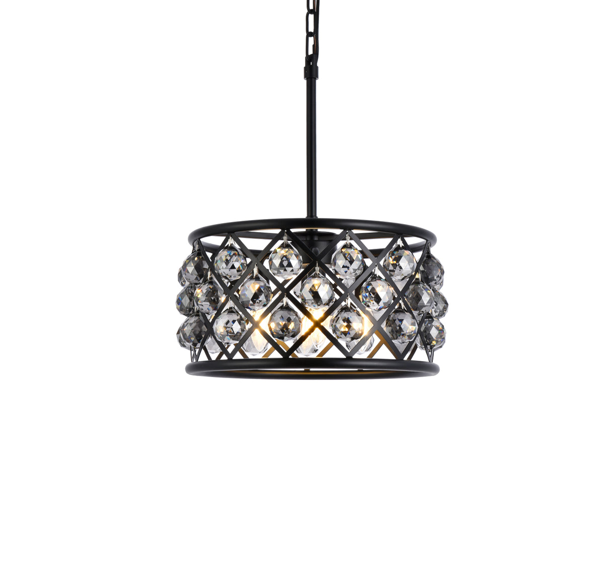 Madison 4 light Matte Black Pendant Silver Shade (Grey) Royal Cut Crystal