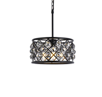 Madison 4 light Matte Black Pendant Silver Shade (Grey) Royal Cut Crystal