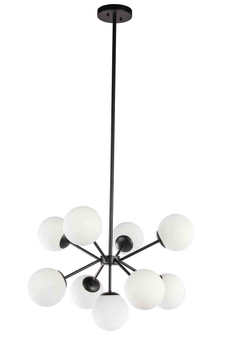 Jupiter 9 light Black and Frosted White glass pendant