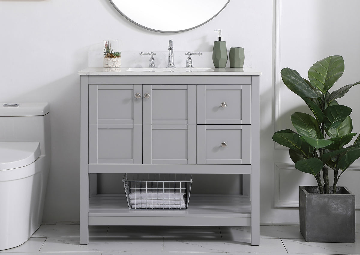 36 inch Single Bathroom Vanity in Gray with Backsplash