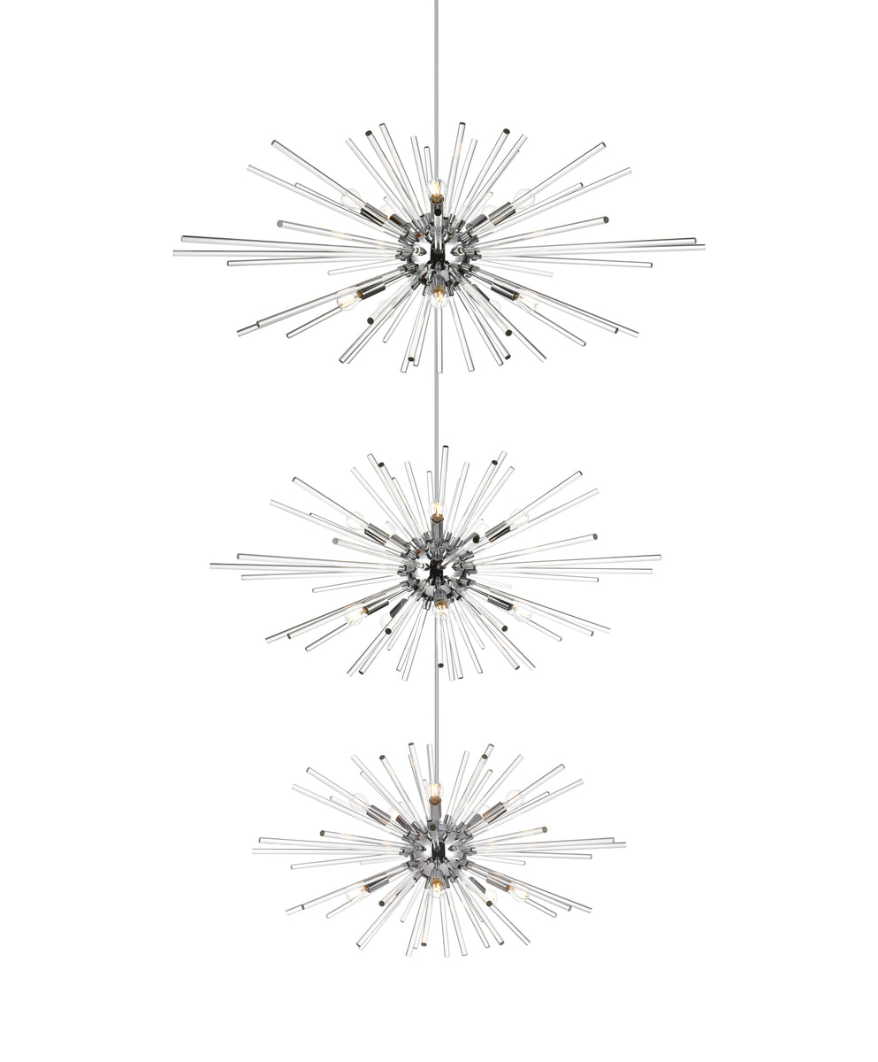 Sienna 46 inch three tiers crystal starburst chandelier in chrome