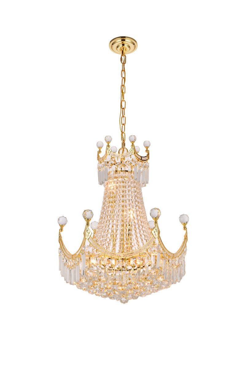 Corona 9 light Gold Chandelier Clear Royal Cut Crystal