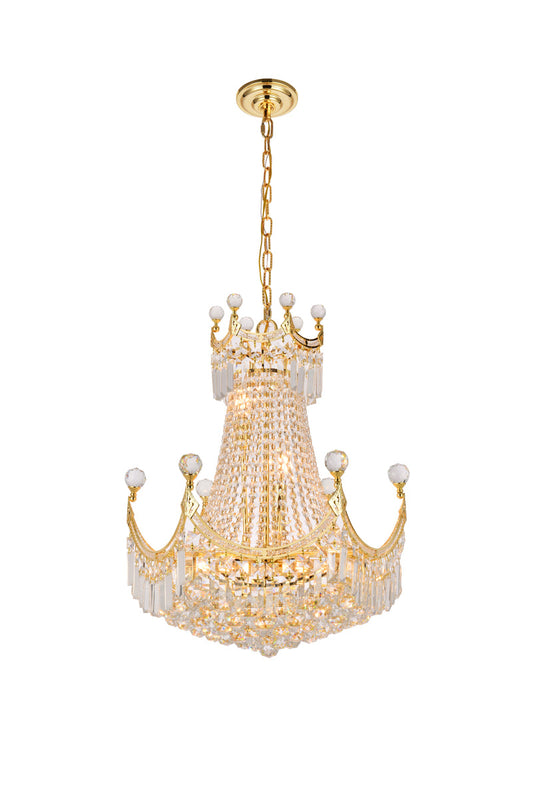 Corona 9 light Gold Chandelier Clear Royal Cut Crystal