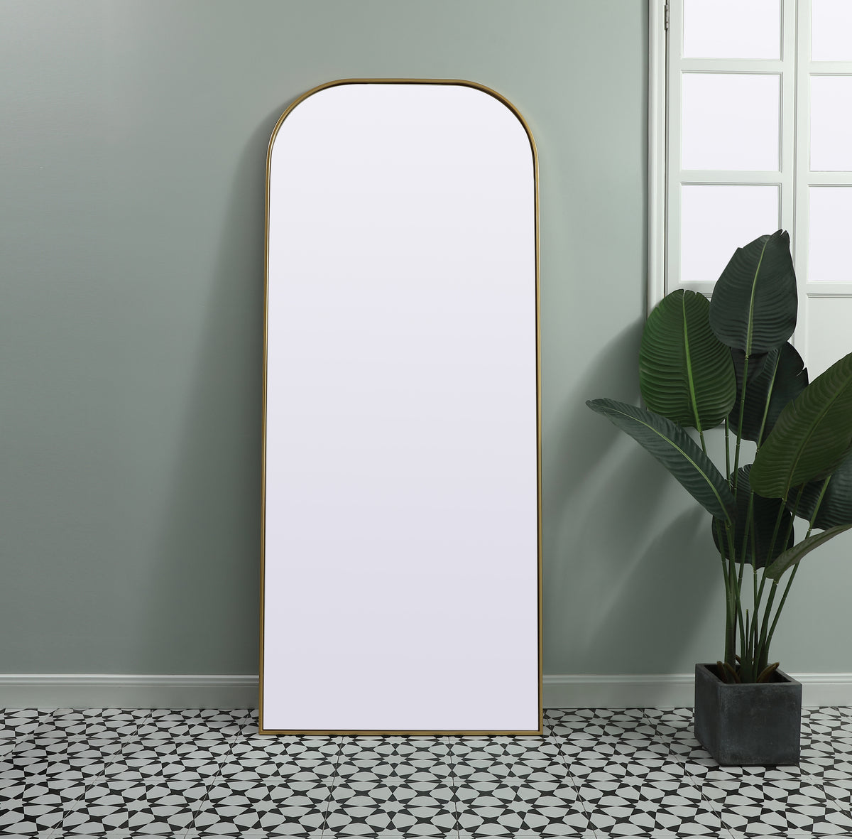 Metal Frame Arch Full Length Mirror 32x76 Inch in Brass