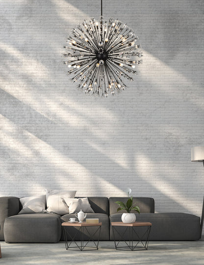 Vera 50 inch crystal starburst round pendant in black