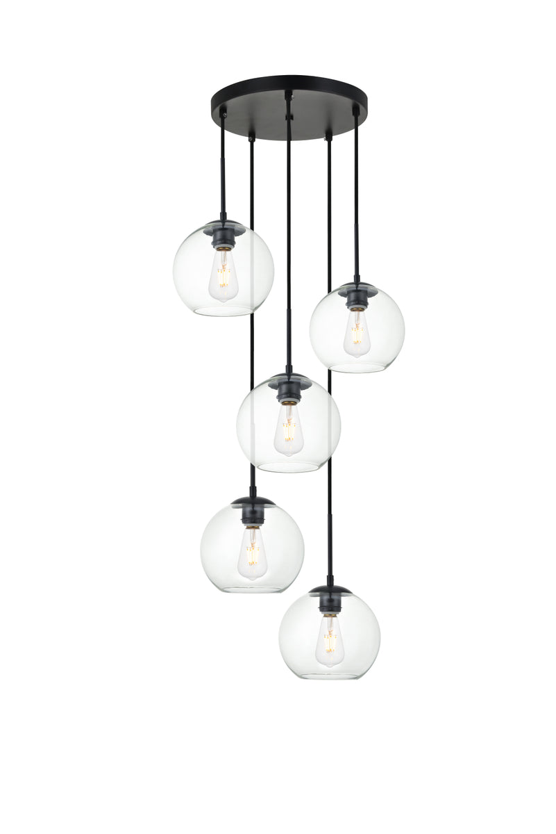 Baxter 5 Lights Black Pendant With Clear Glass