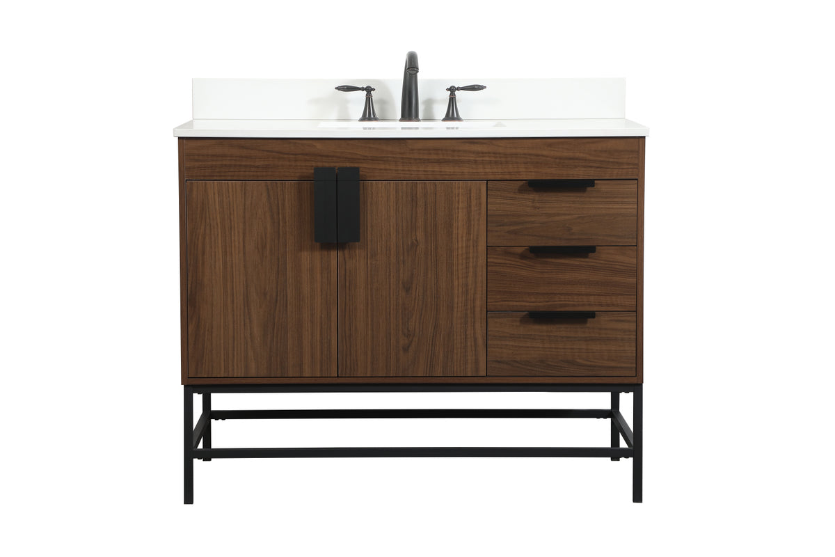 42 inch Single bathroom vanity in walnut with backsplash