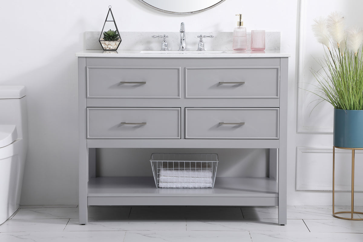 42 inch Single bathroom vanity in gray with backsplash