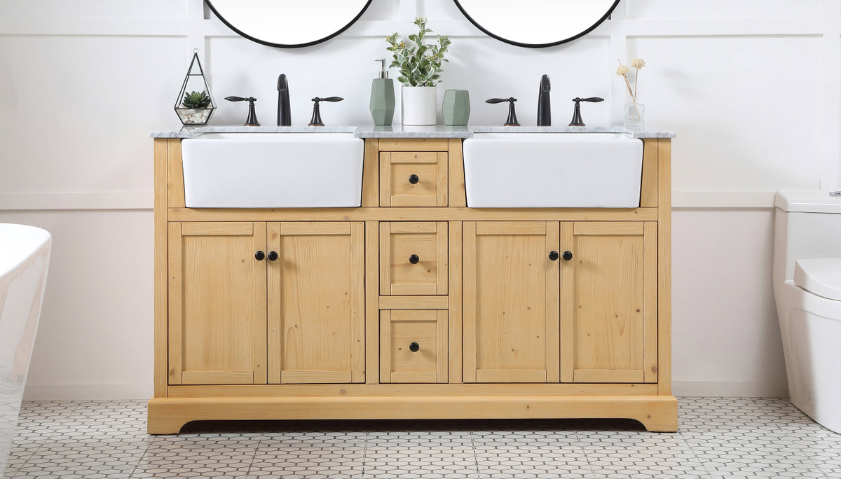 60 inch double bathroom vanity in natural wood