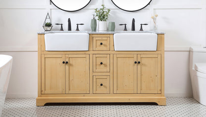60 inch double bathroom vanity in natural wood