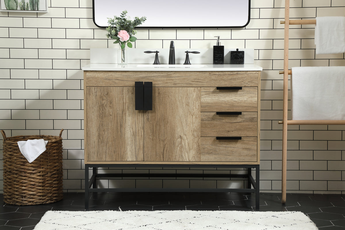 42 inch Single bathroom vanity in natural oak with backsplash