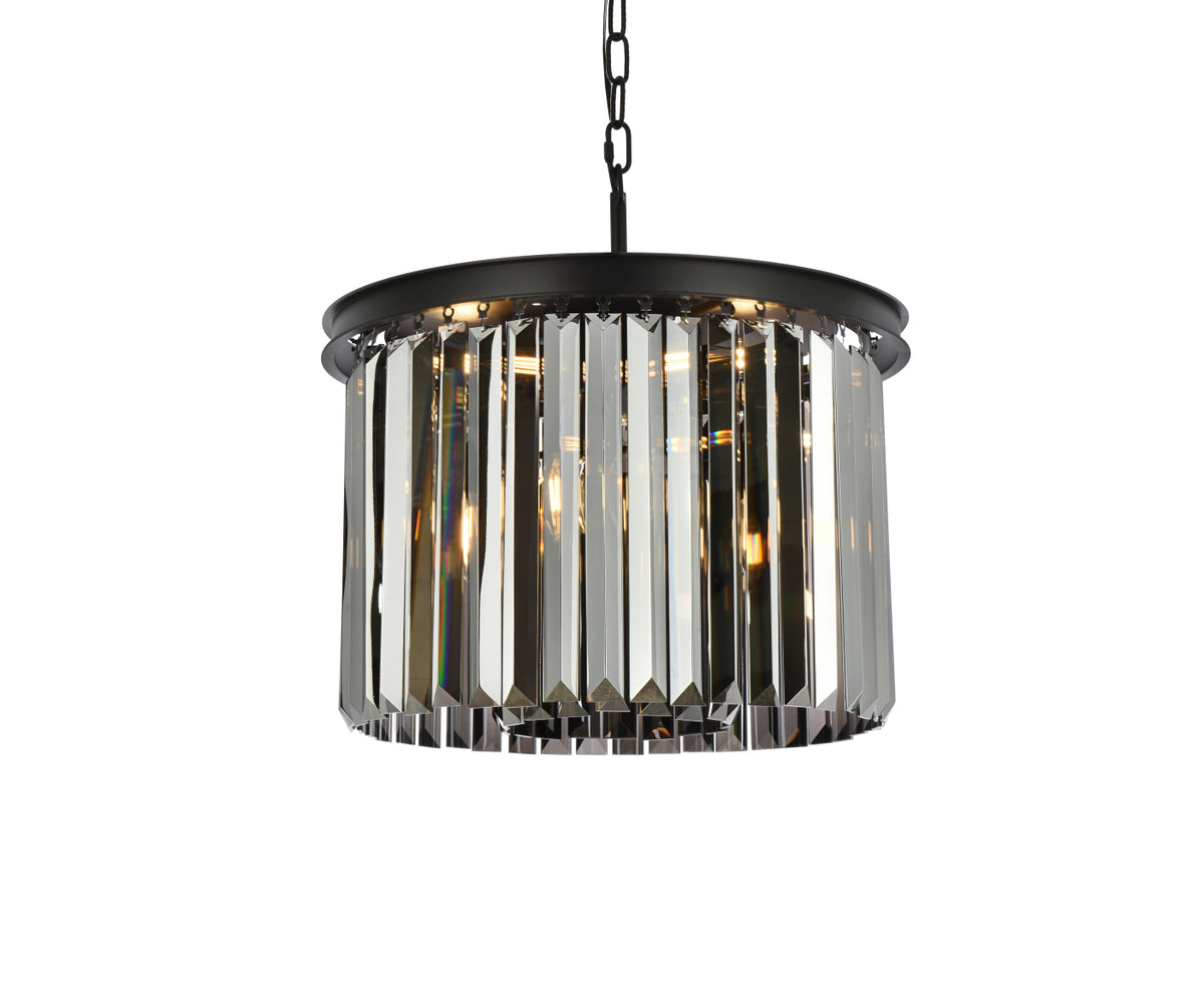 Sydney 6 light Matte Black Pendant Silver Shade (Grey) Royal Cut Crystal