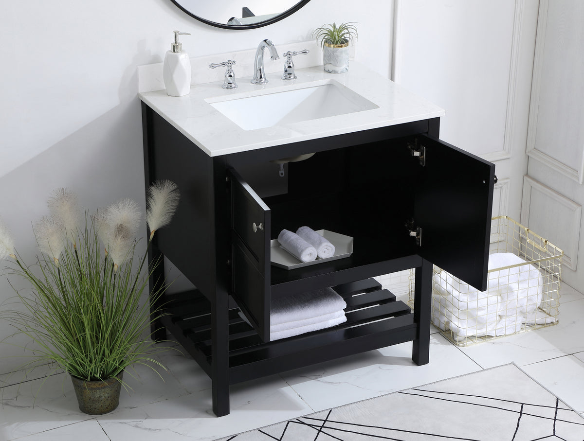 30 inch Single Bathroom Vanity in Black with Backsplash