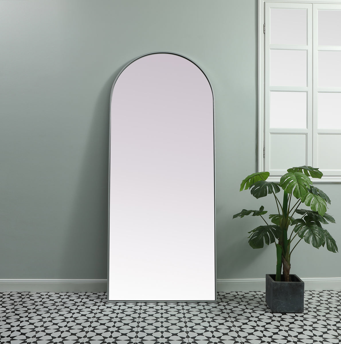 Metal Frame Arch Full Length Mirror 32x76 Inch in Silver