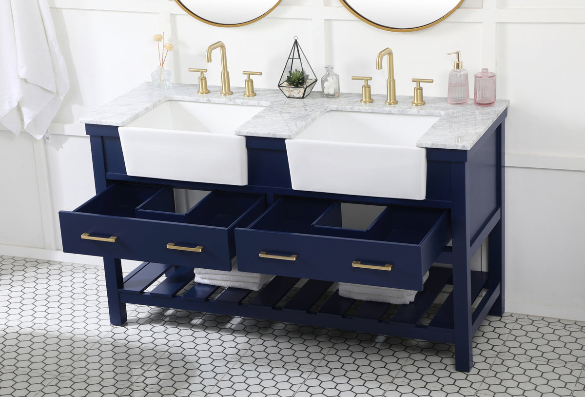 60 inch double bathroom vanity in blue
