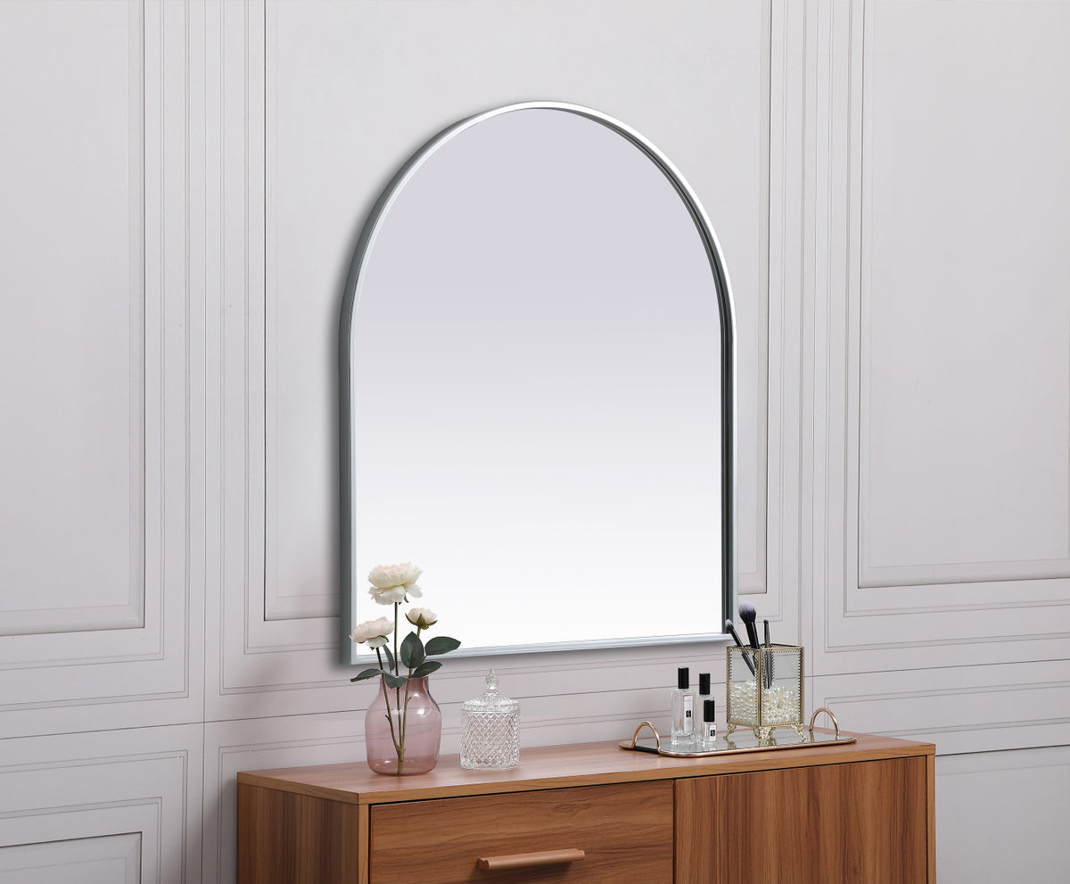 Metal Frame Arch Mirror 27x30 Inch in Silver
