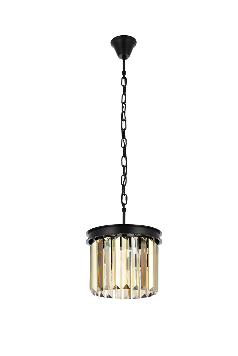 Sydney 3 light Matte Black Pendant Golden Teak (Smoky) Royal Cut Crystal