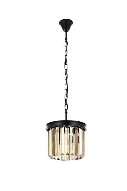 Sydney 3 light Matte Black Pendant Golden Teak (Smoky) Royal Cut Crystal