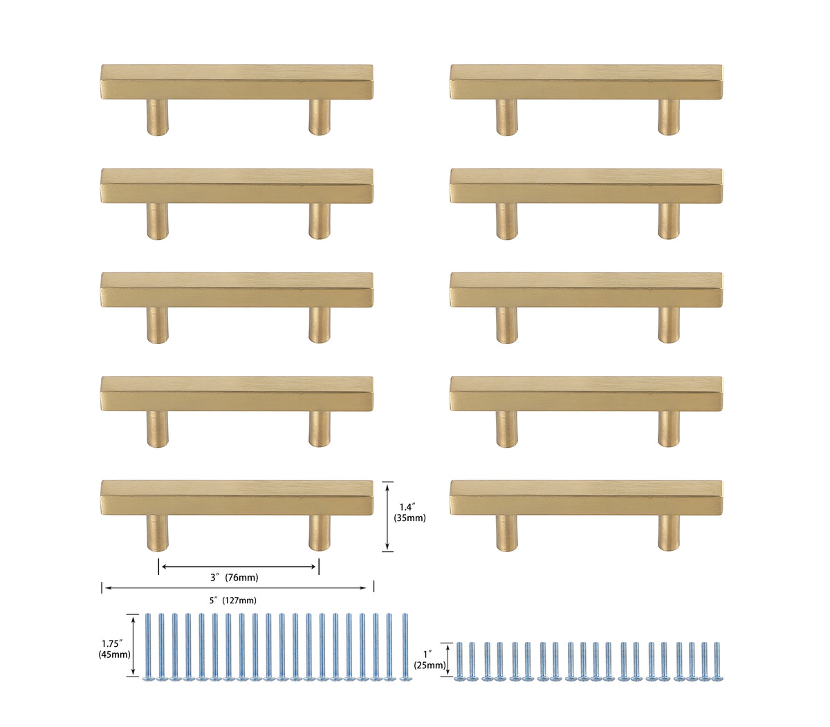 Dior 3" Center to Center Brass Bar Pull Multipack (set of 10)