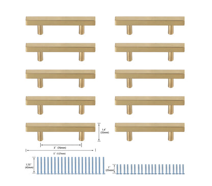 Dior 3" Center to Center Brass Bar Pull Multipack (set of 10)
