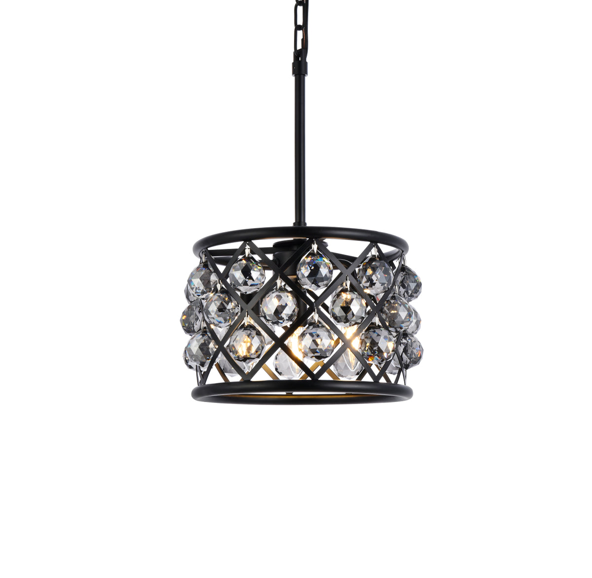 Madison 3 light Matte Black Pendant Silver Shade (Grey) Royal Cut Crystal