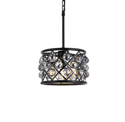 Madison 3 light Matte Black Pendant Silver Shade (Grey) Royal Cut Crystal
