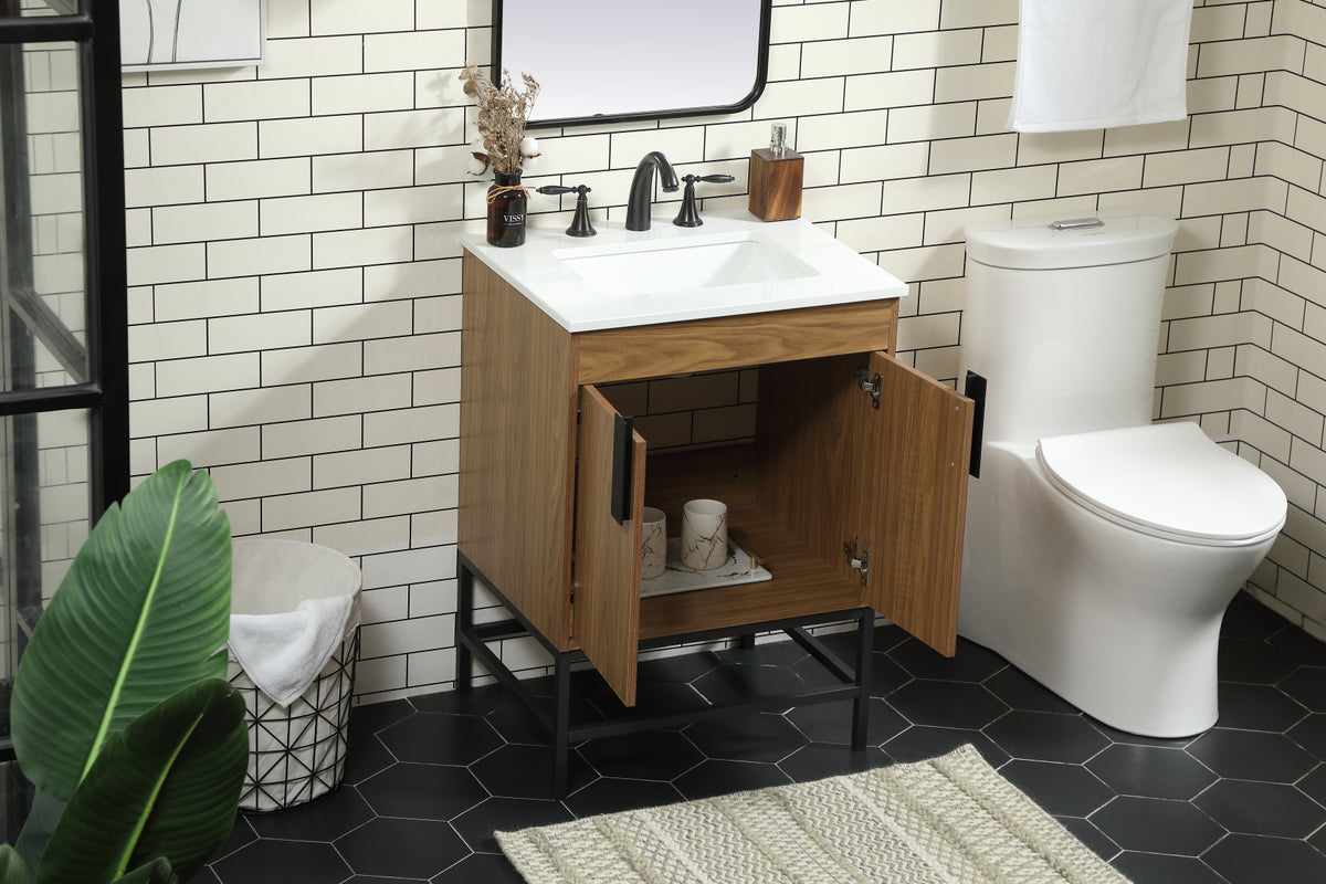 24 inch Single bathroom vanity in walnut brown