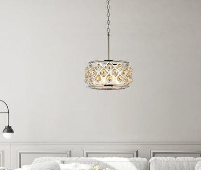 Madison 4 light polished Nickel Pendant Golden Teak (Smoky) Royal Cut Crystal