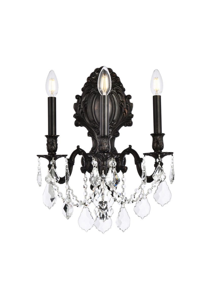 Monarch 3 light Dark Bronze Wall Sconce Clear Royal Cut Crystal