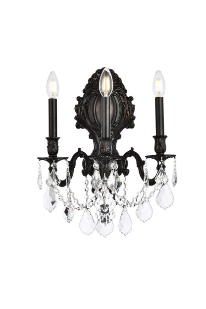 Monarch 3 light Dark Bronze Wall Sconce Clear Royal Cut Crystal