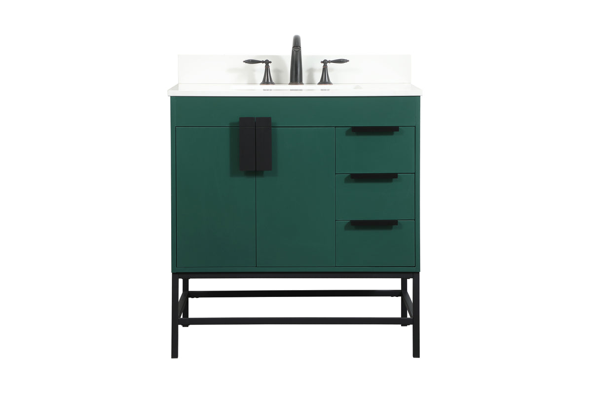 32 inch Single bathroom vanity in green with backsplash