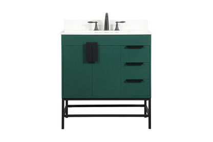 32 inch Single bathroom vanity in green with backsplash