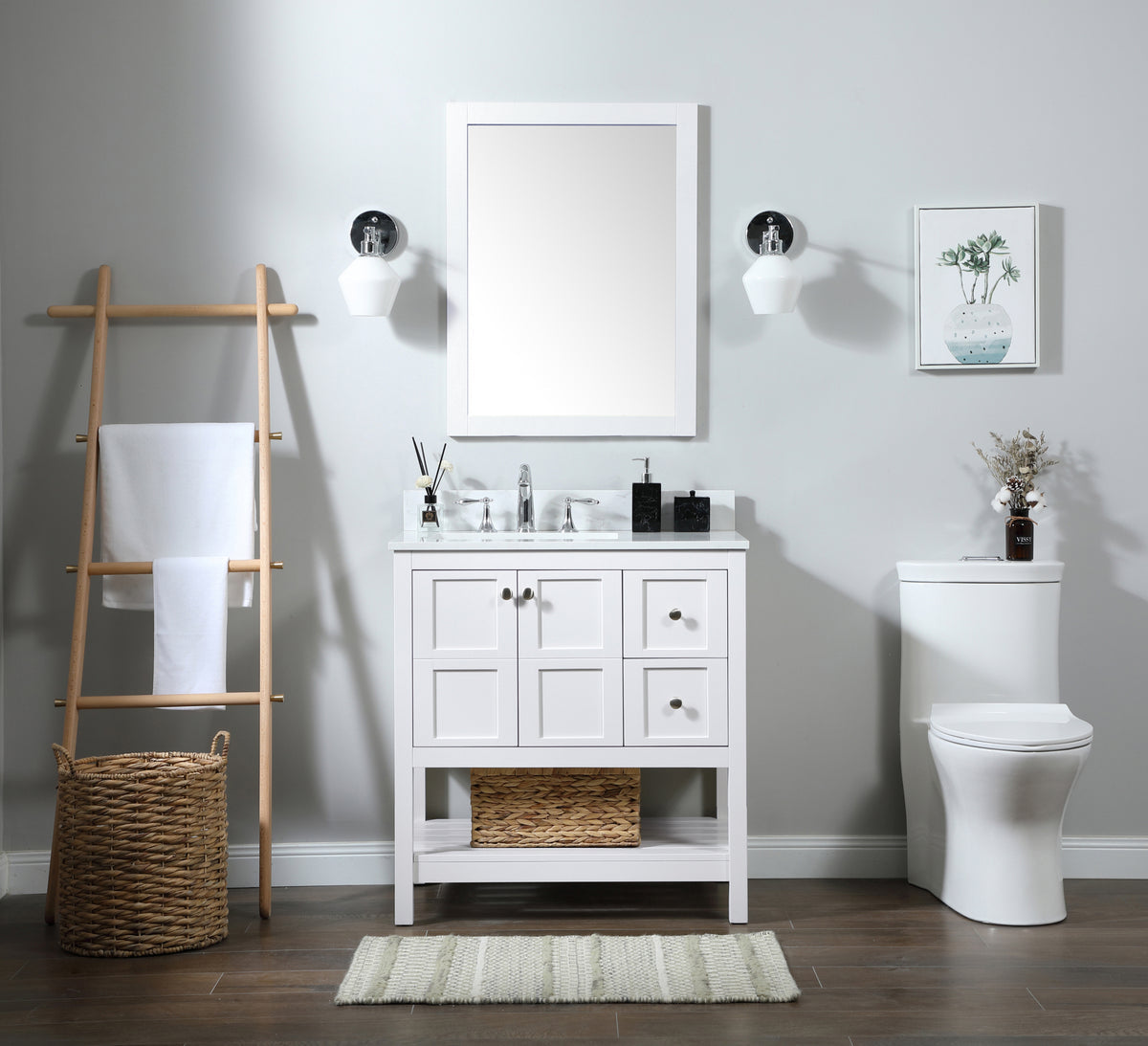 32 inch Single bathroom vanity in white with backsplash