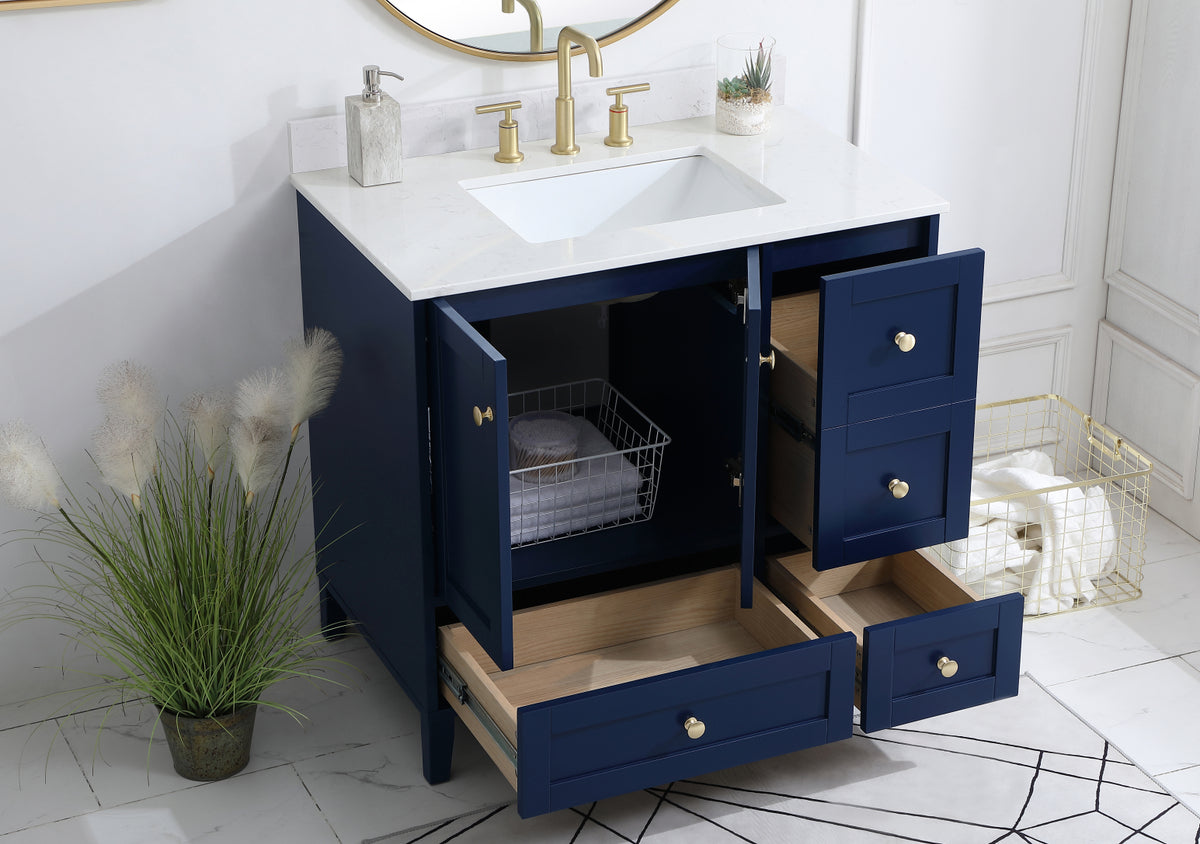 36 inch Single Bathroom Vanity in Blue with Backsplash