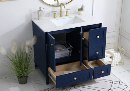 36 inch Single Bathroom Vanity in Blue with Backsplash