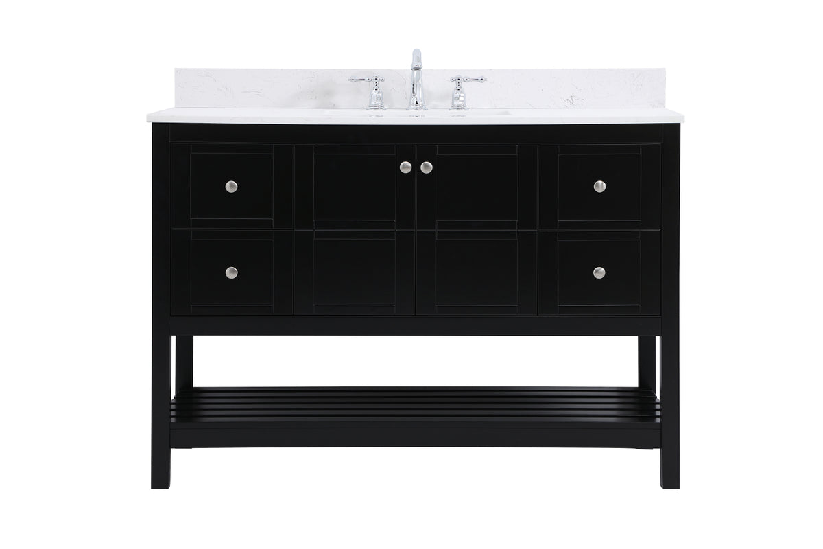 48 inch Single Bathroom Vanity in Black with Backsplash