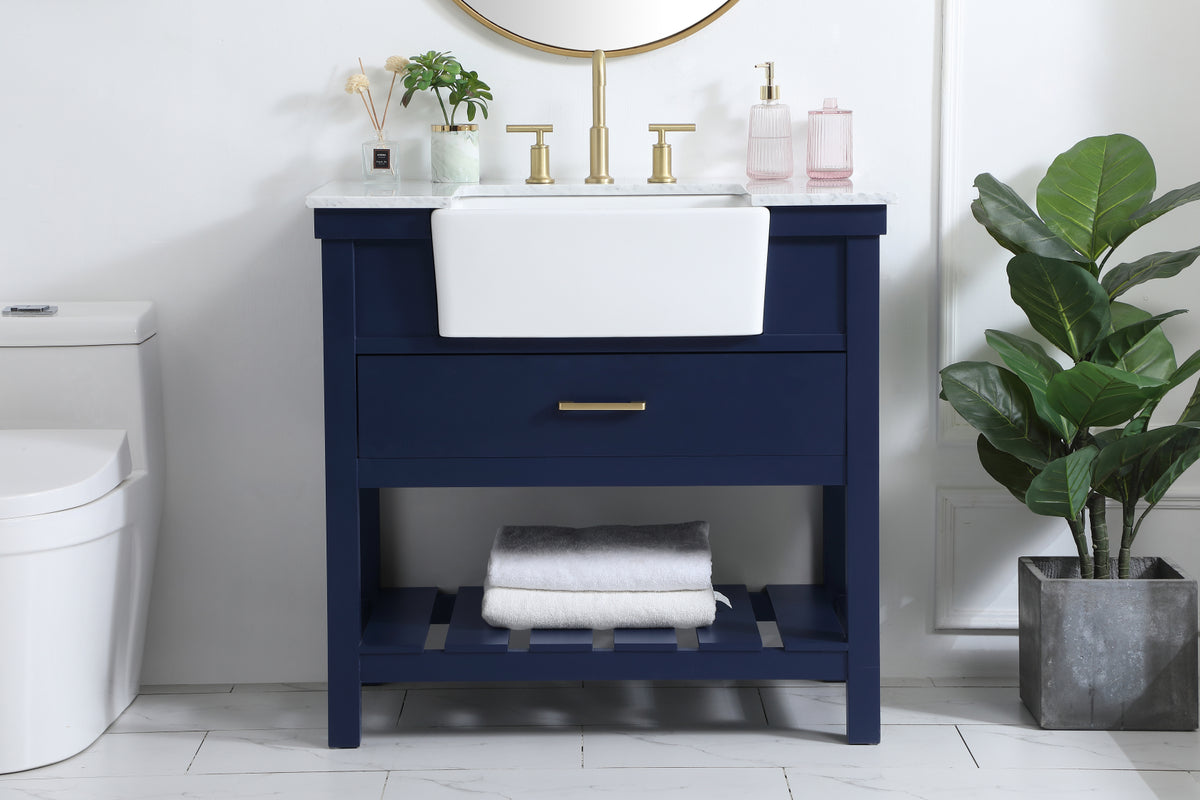 36 inch Single bathroom vanity in blue