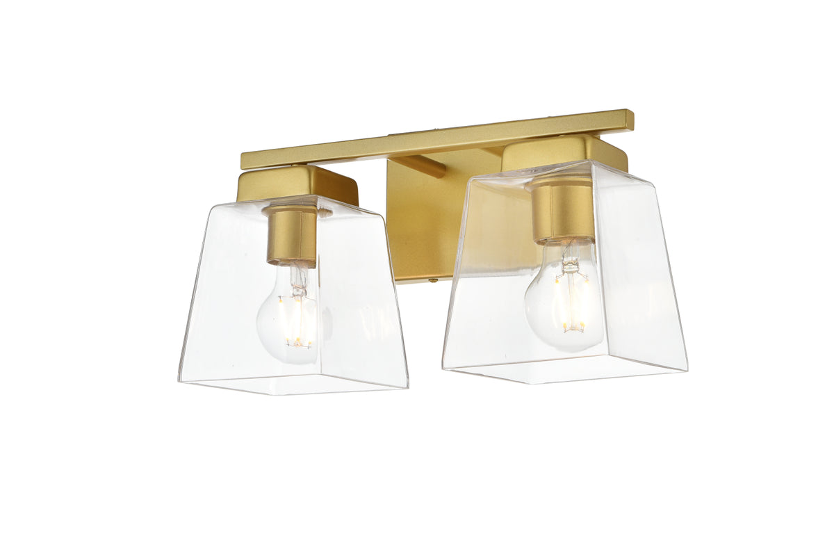 Merrick 2 light Brass and Clear Bath Sconce