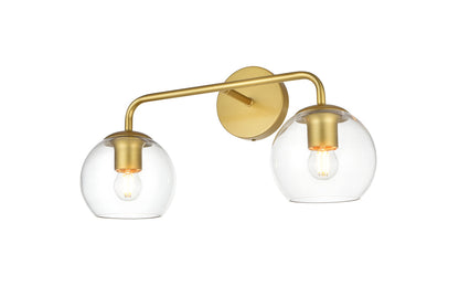 Genesis 2 light Brass and Clear Bath Sconce