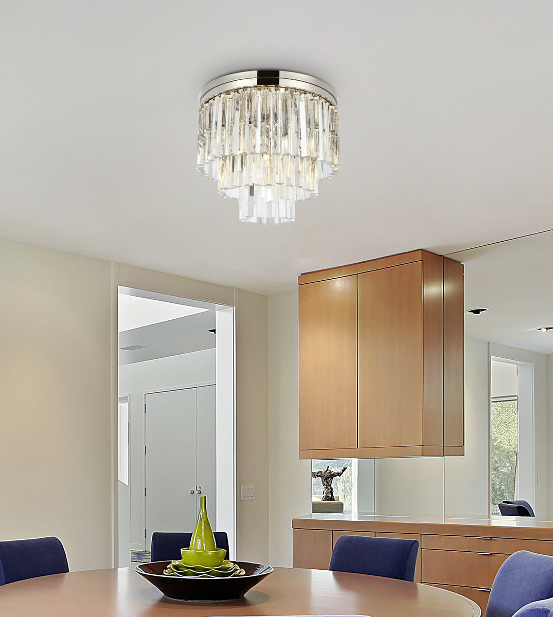 Sydney 9 light polished nickel Flush Mount Clear Royal Cut Crystal