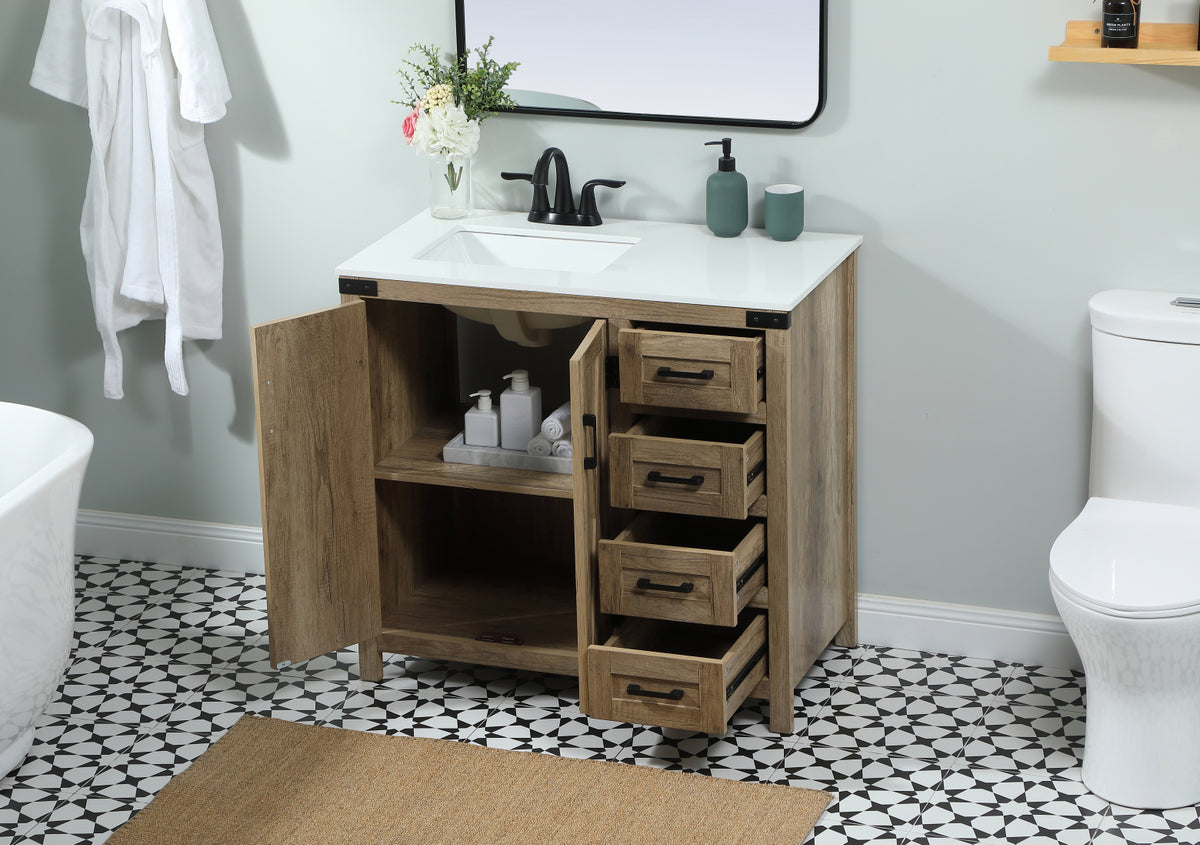 36 inch Single bathroom vanity in natural oak
