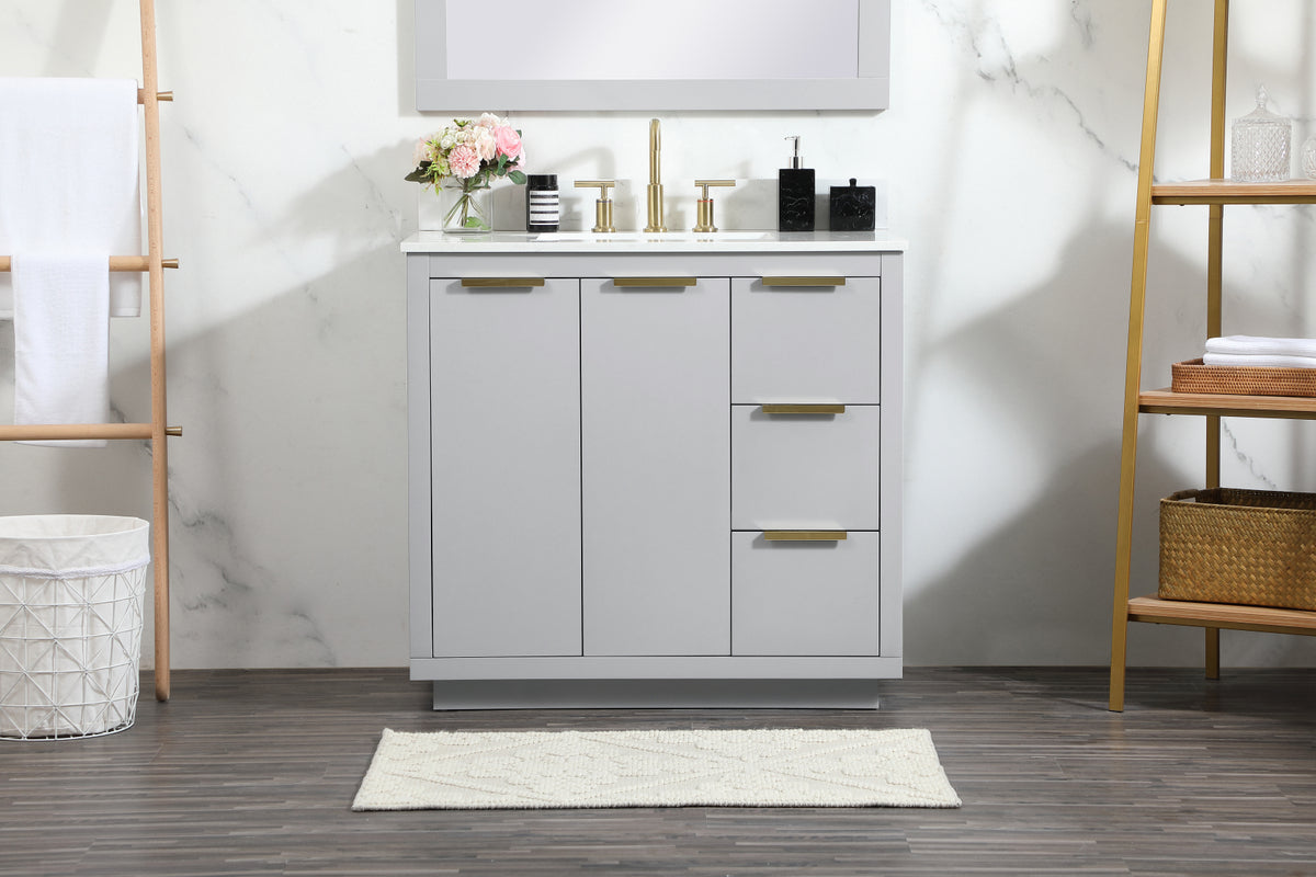 36 inch Single bathroom vanity in grey with backsplash