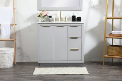 36 inch Single bathroom vanity in grey with backsplash