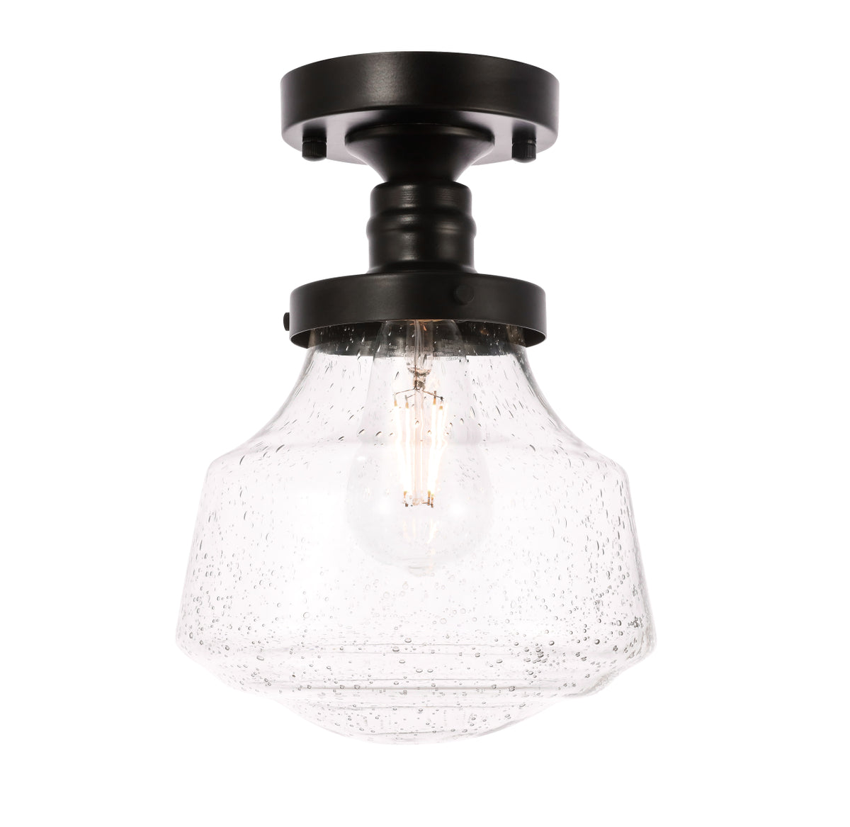 Lyle 1 light Black and Clear seeded glass Flush mount