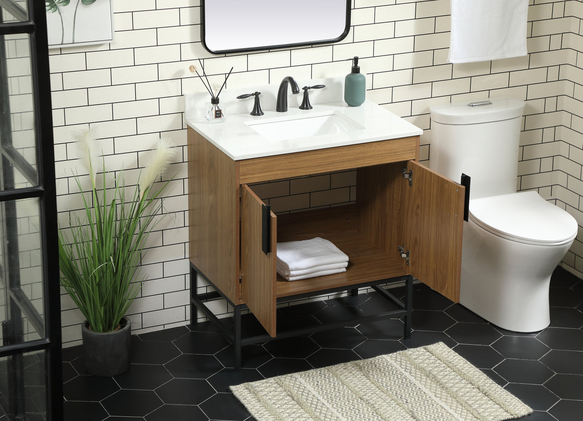 30 inch Single bathroom vanity in walnut brown with backsplash