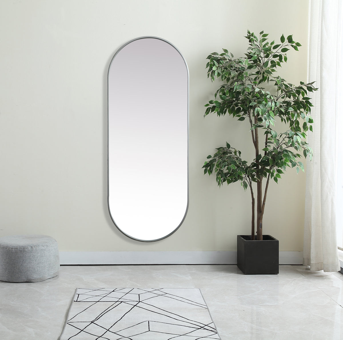 Metal Frame Oval Mirror 24x60 Inch in Silver
