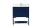 30 inch Single bathroom vanity in blue with backsplash