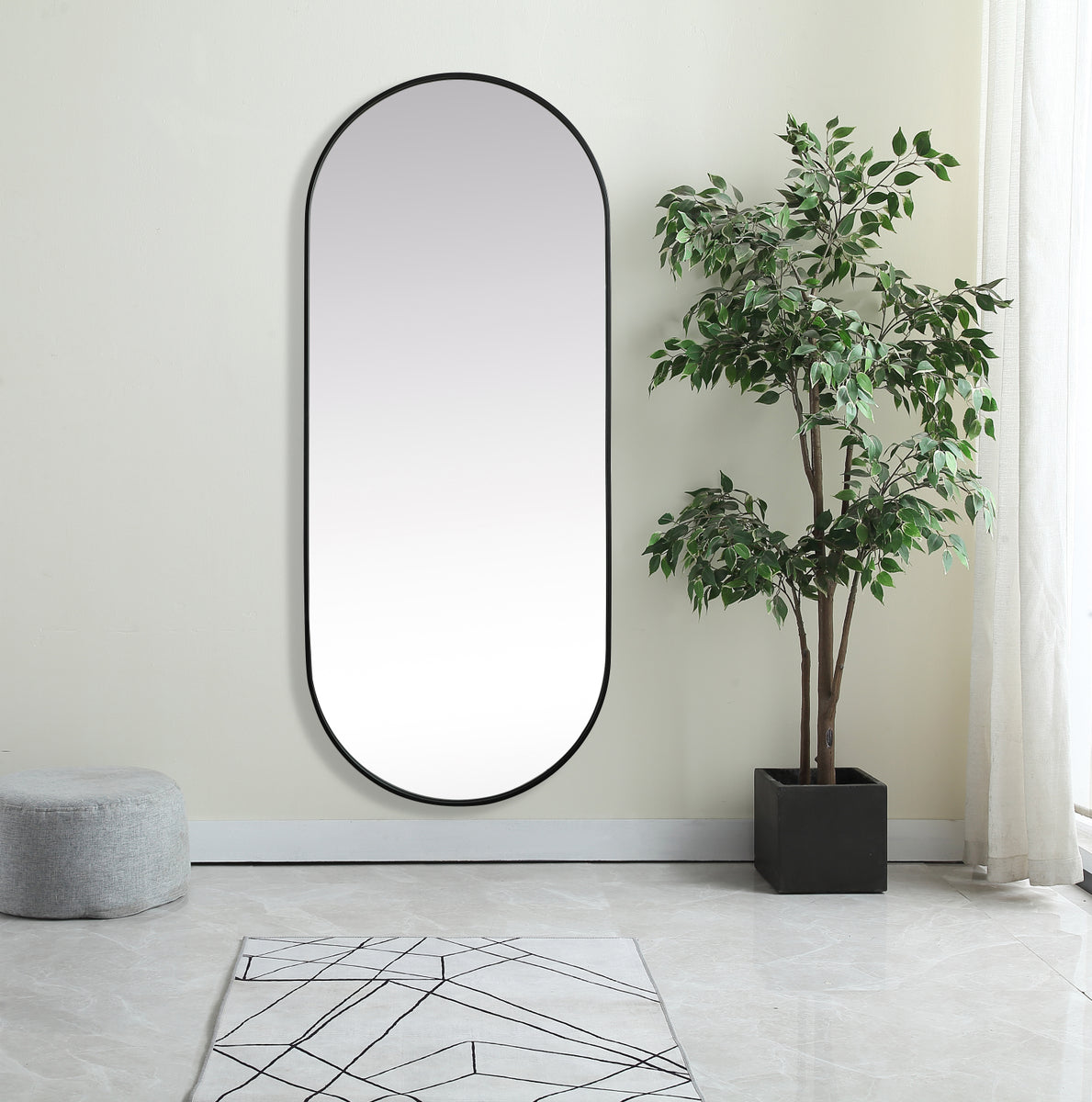 Metal Frame Oval Mirror 30x72 Inch in Black