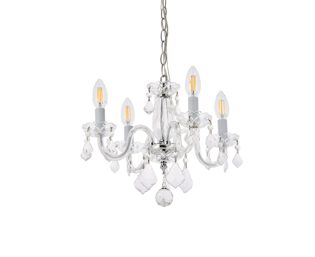Rococo 4 light Chrome Pendant Clear Royal Cut Crystal