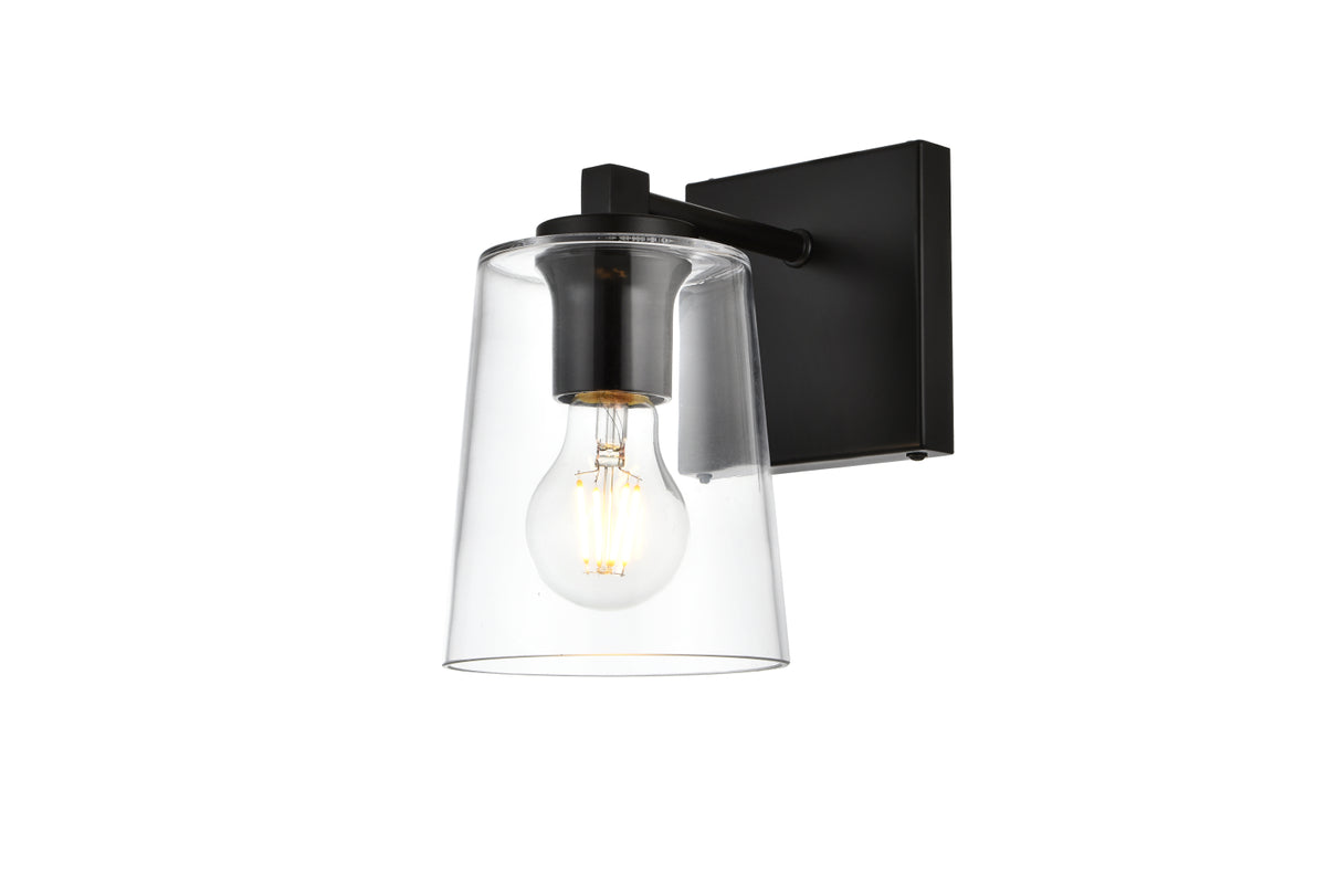 Kacey 1 light Black and Clear Bath Sconce